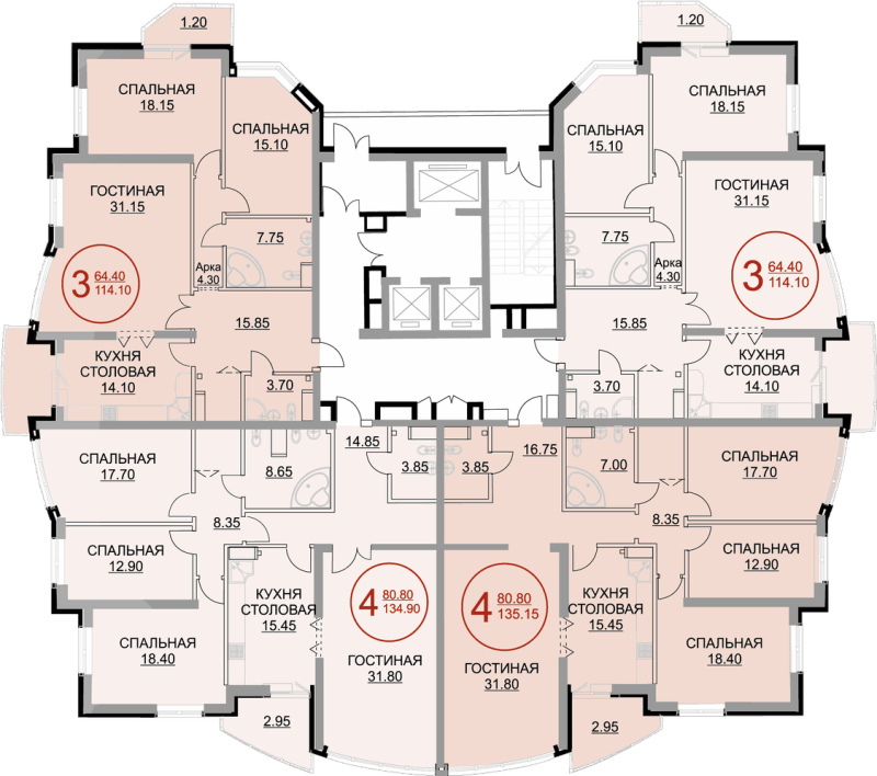 План типового этажа ЖК Ривьера (литер 1)